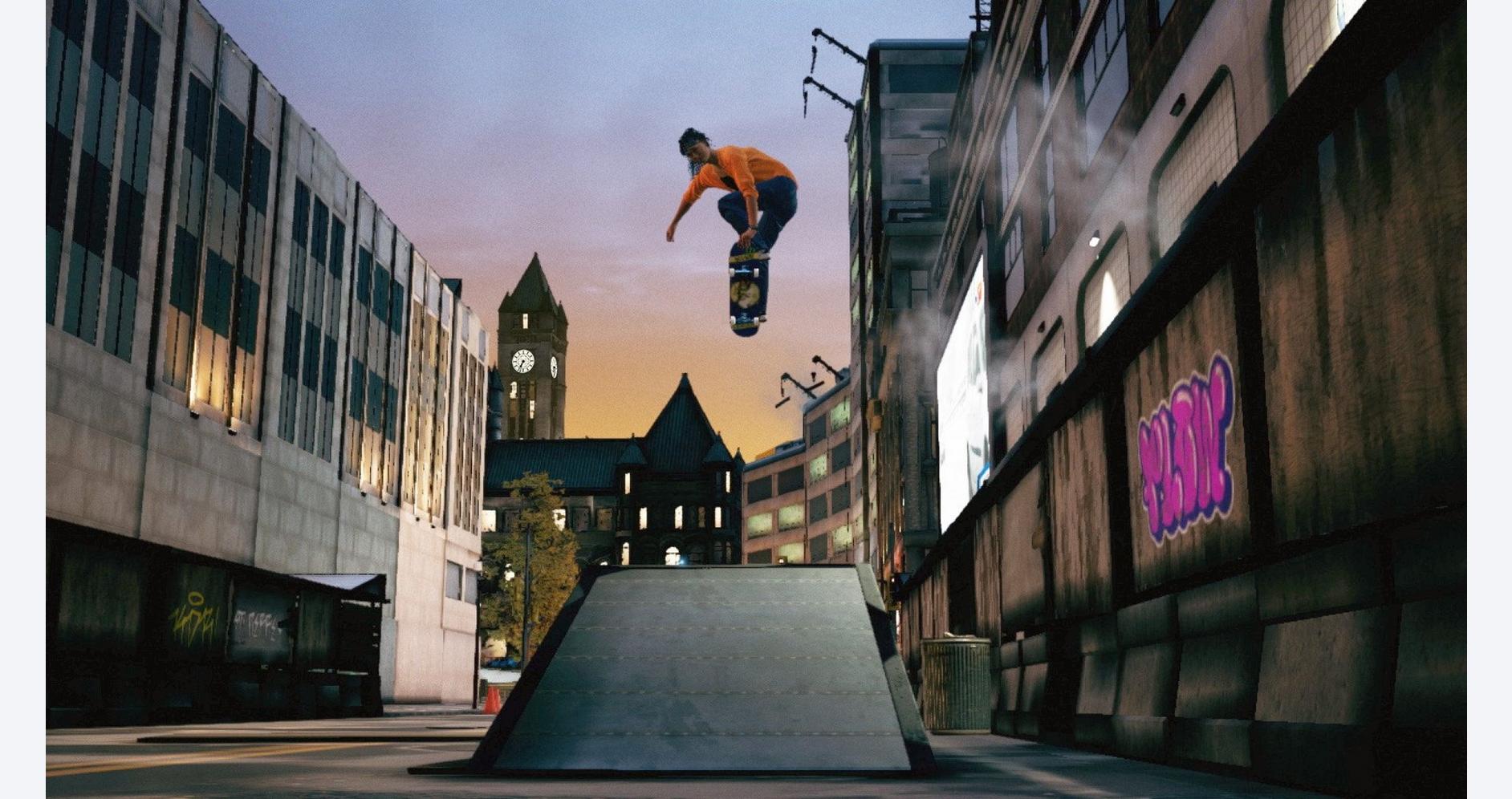 Skateur réalisant une figure aérienne dans un parc urbain