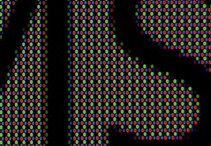 QD-OLED traditionnel — Comparatif de l'arrangement des pixels : QD-OLED traditionnel.