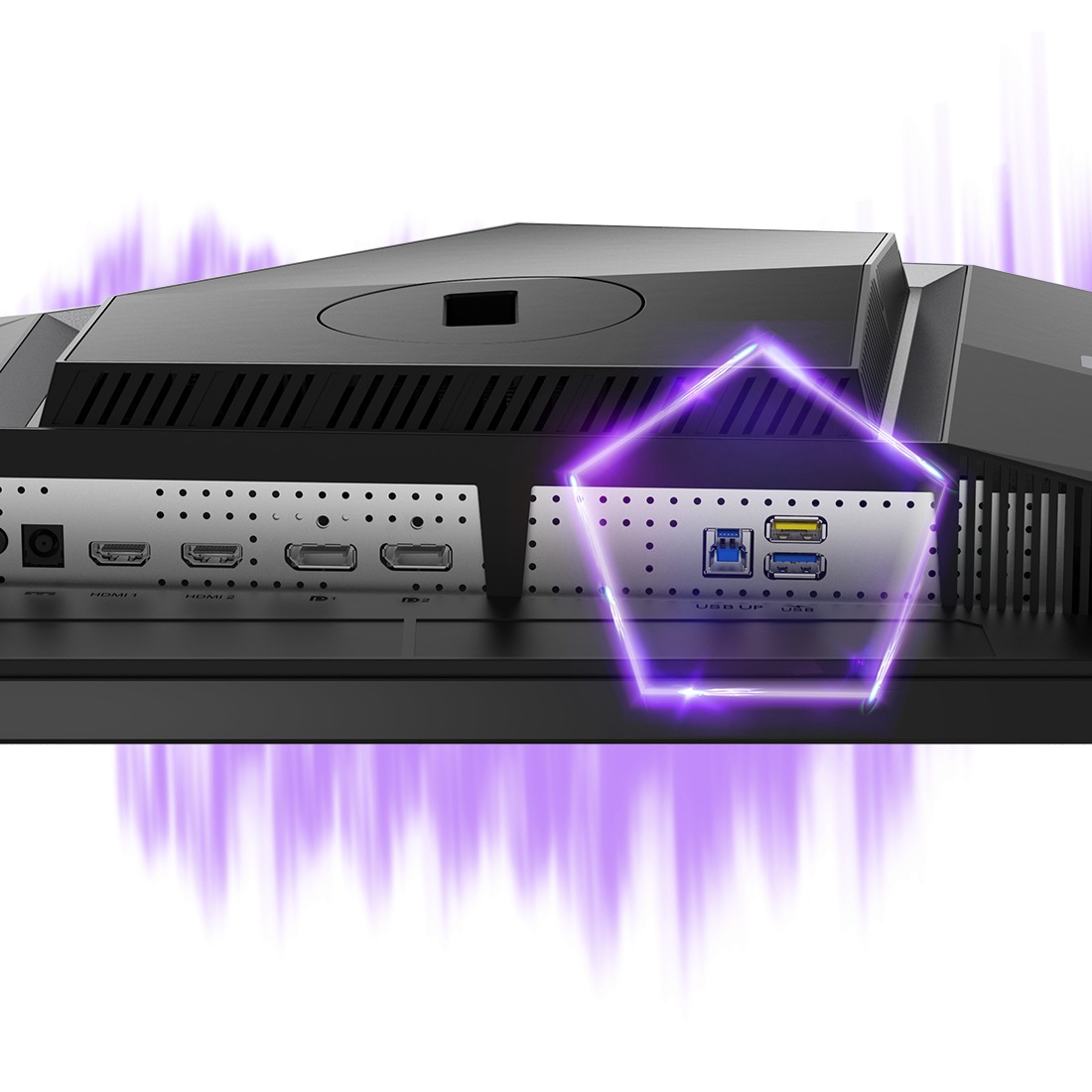 Hub USB — Le hub USB integre au moniteur.