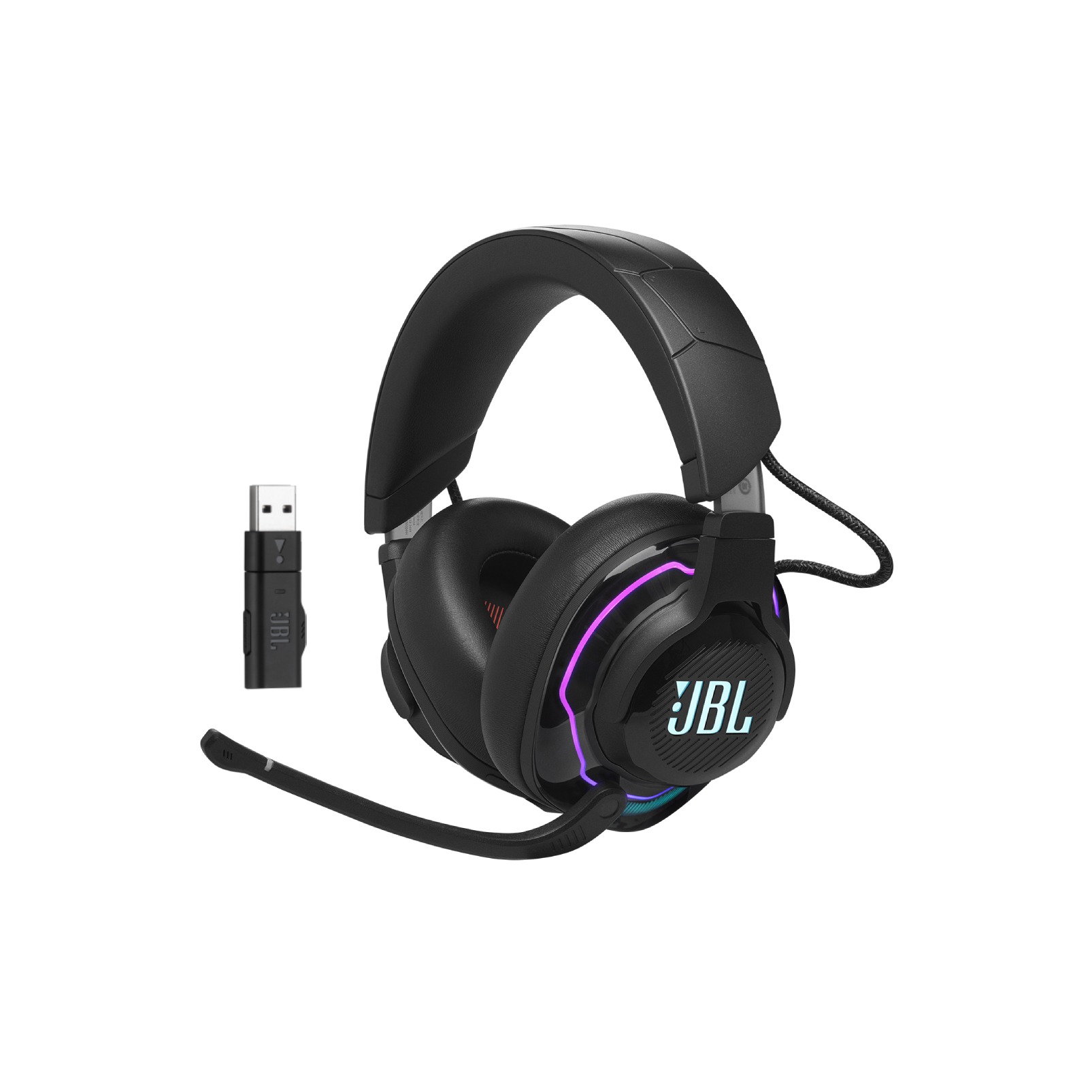 Casque, smartphone et dongle — L'usage multiplateforme du casque avec son dongle sans fil et un smartphone.